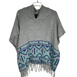 Red Camel Knit Poncho Sweater Size Large Fringe Cowl Neck Pull Over Casual